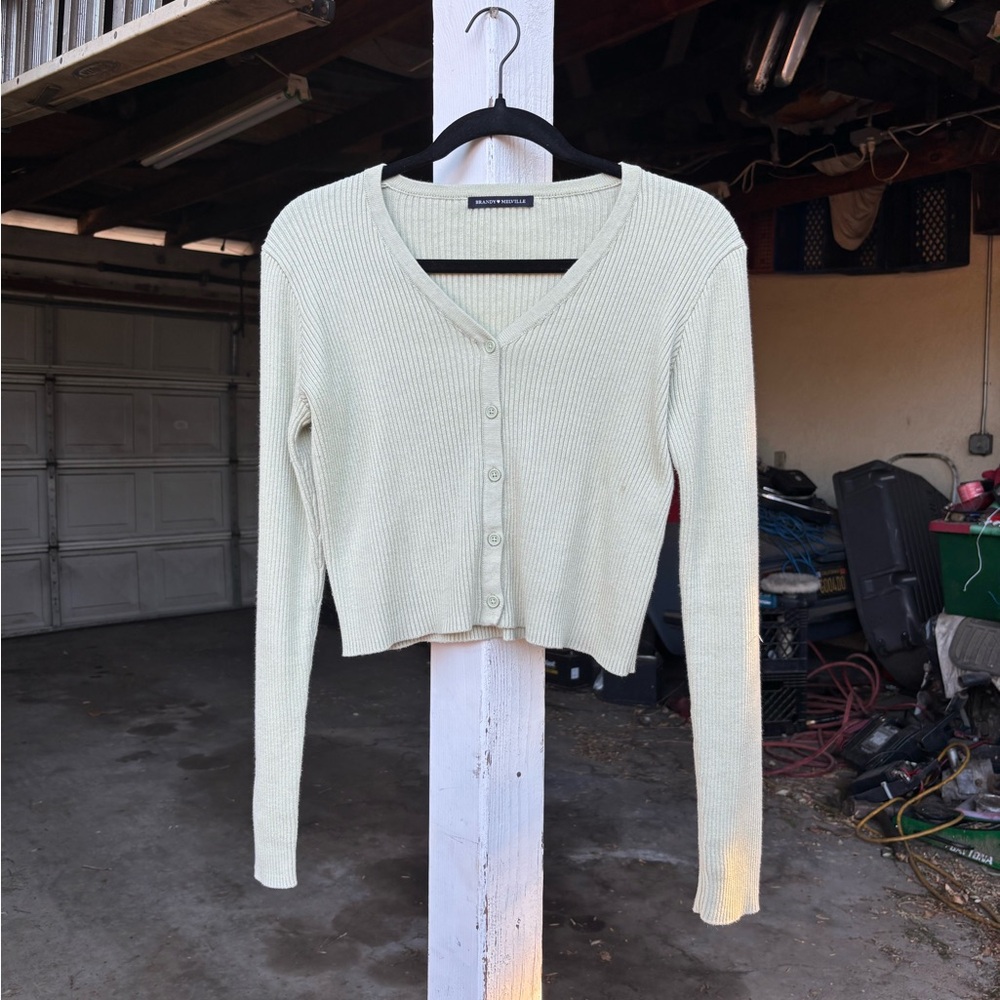 Brandy Melville light green Button-Up Sweater